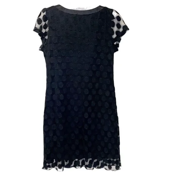 Enfocus Studio Black Sheer Circle Pattern Short Sleeve Mini Shift Dress Size 8 - Picture 9 of 14